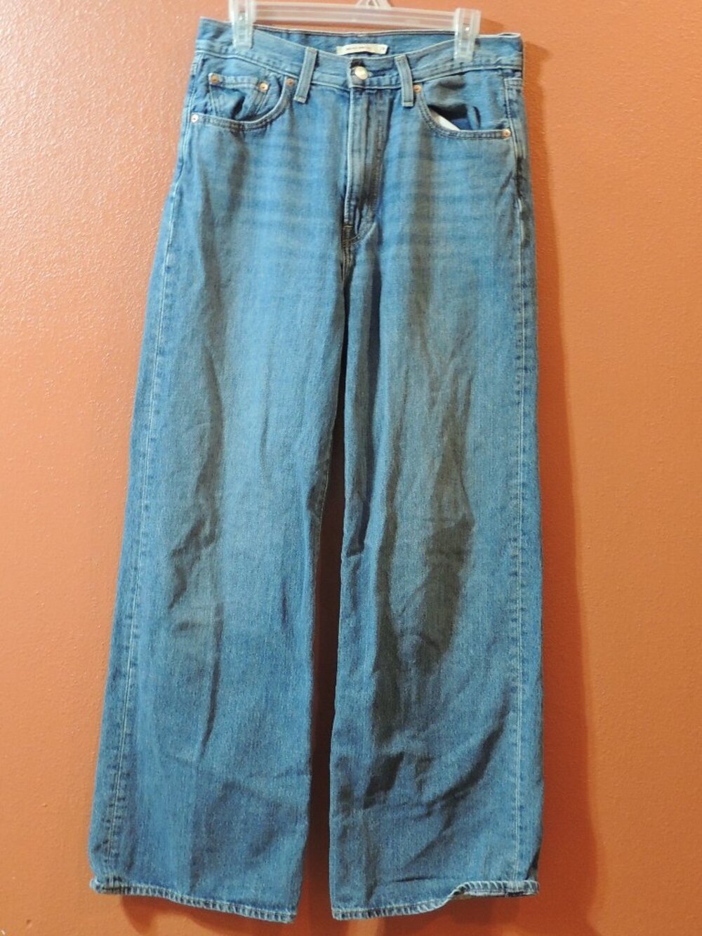 Levi Jeans Large E Ribcage Wide Leg Woman 29x32 Pockets Denim Blue Jeans